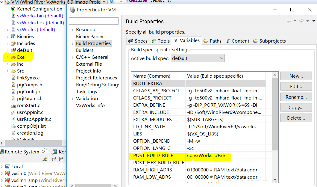 VxWorks 6.9 Build Properties for Project