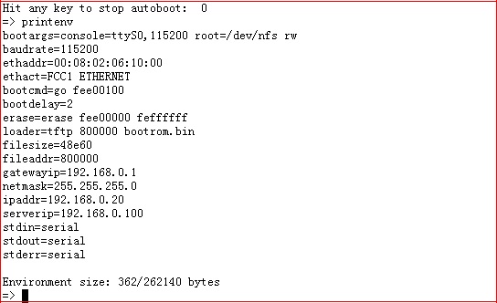PowerPC MPC8247 uboot print environment parameter