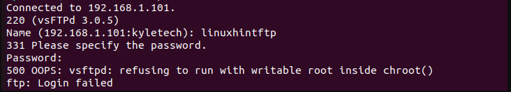 Linux vsftpd login fail